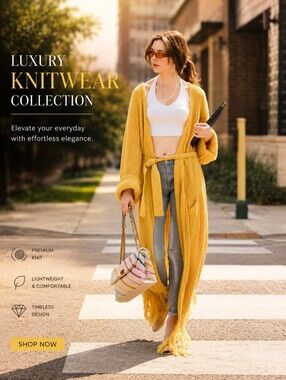 Yellow/Mustard Maxi Cardigan for Tall Women Model Is 6'1 Dress Robe with Pockets